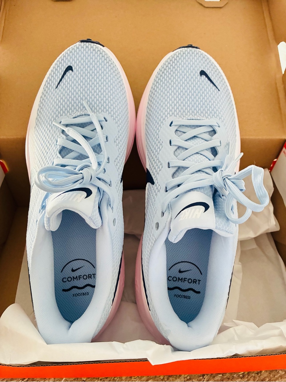 Nike Women’s Light Blue and Pink Cushioned Running Shoes